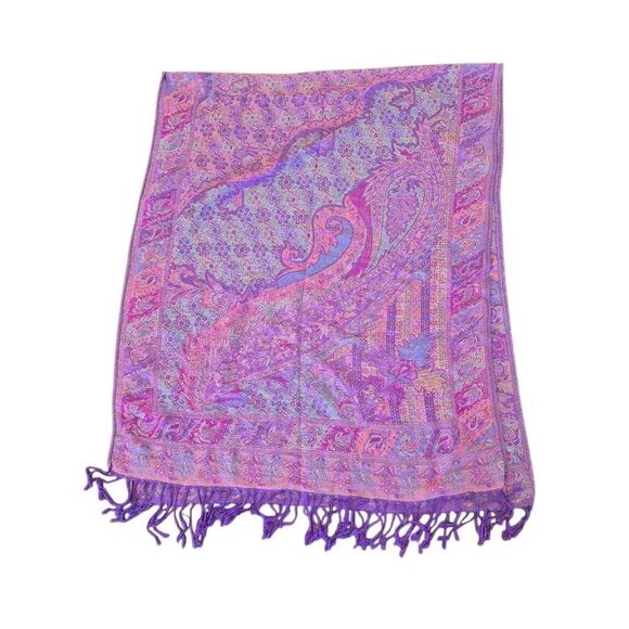 Pashmina Magenta 100% Cashmere Scarf w Fringe - Picture 7 of 7